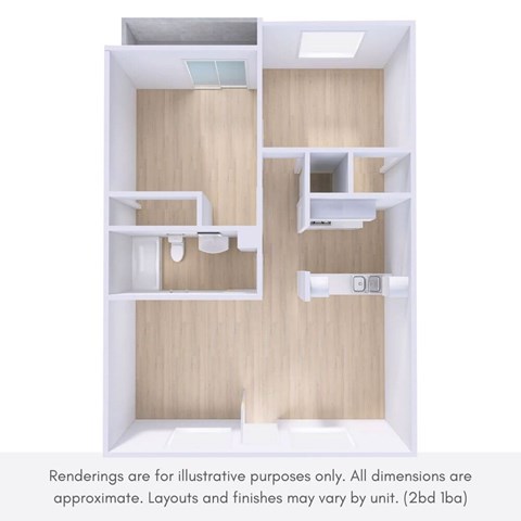 Floor plan for 2 beds, 1 bath, 950 sqft
